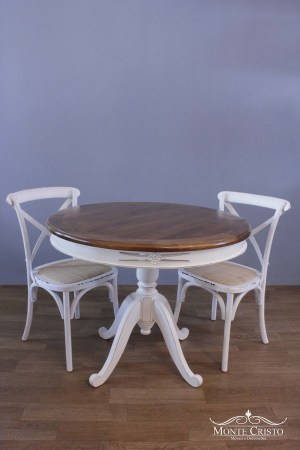 Mesa de jantar Aranha, base branco provençal, tampo natural, entalhe Bali3